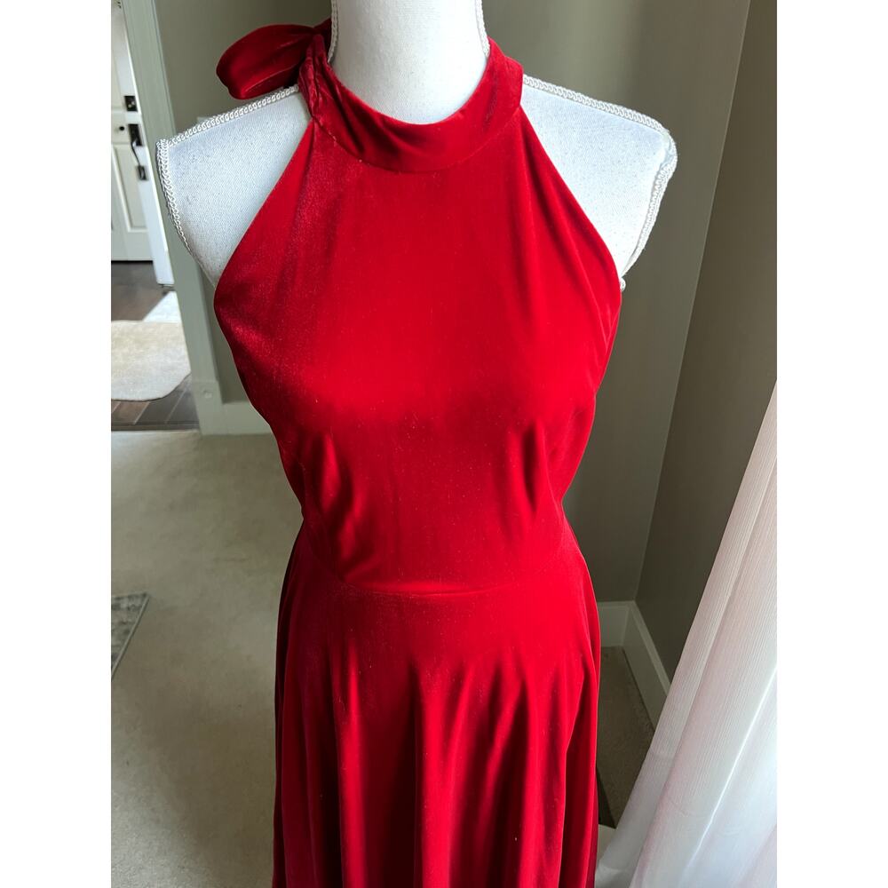 NWT Maison Tara red velvet bow fit & flare dress size 6 - Picture 6 of 10